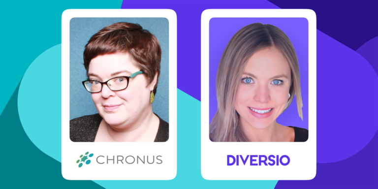 Inclusivity through ERGs event page featured image with head shots of two speakers, Lydia frank VP of Marketing at Chronus, and Laura McGee Founder and CEO at Diversio