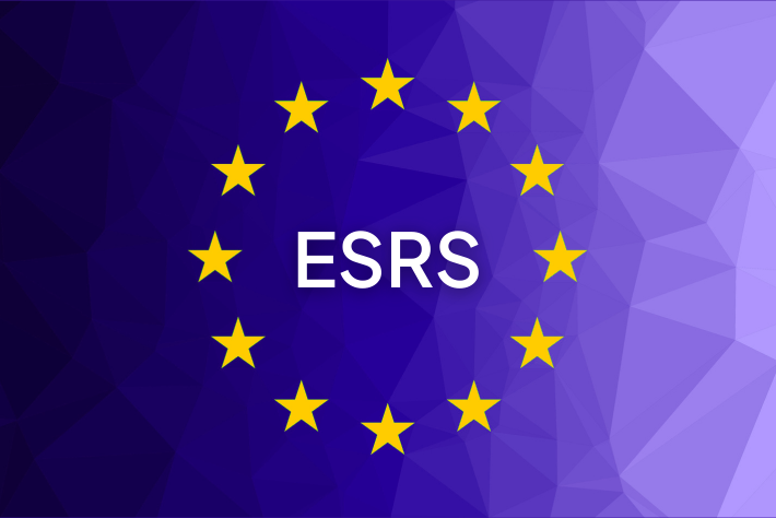 ESRS logo on a blue background with yellow stars forming a circle, representing the European Union's Sustainability Reporting Standards