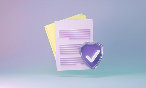 Documents with a shield and checkmark symbol, representing compliance and data security, featured for a blog on supporting CSRD and ESRS compliance across Europe