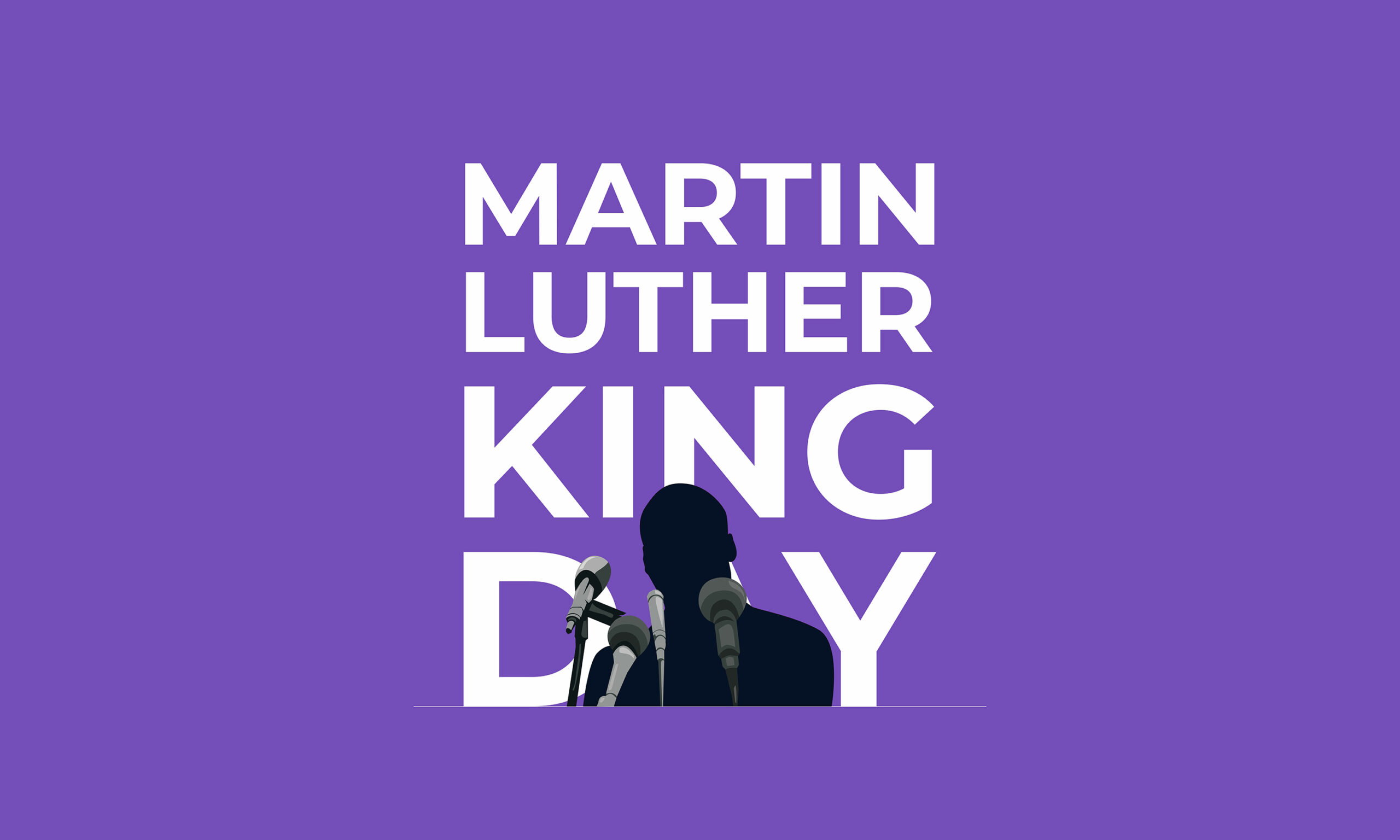 Illustration of Martin Luther King Jr. with microphones, honoring his legacy on Martin Luther King Day.