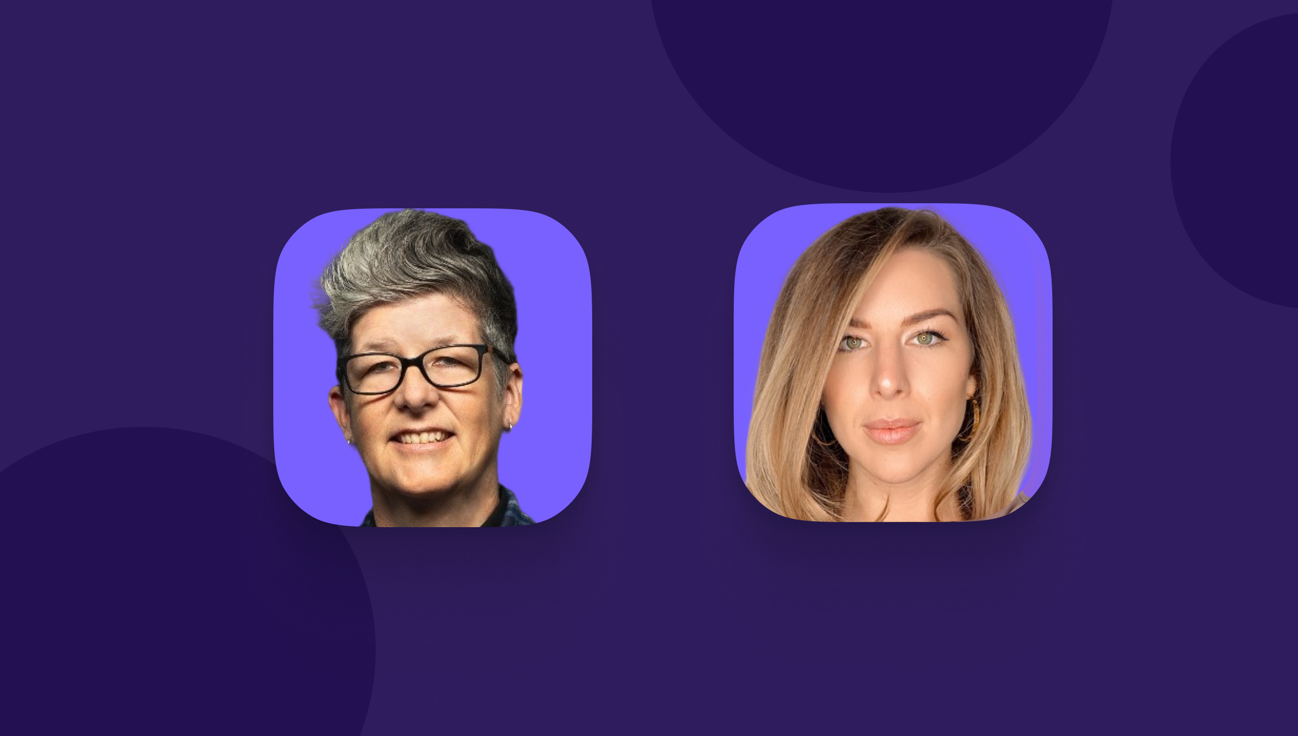 Lynn Iding from Stewart McKelvey and Katelynn Fetterly from Diversio, featured speakers for the webinar “What’s Next for DEI in 2025,” shown on a purple background with rounded square portraits.